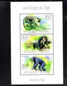 TOGO 2013 MONKEYS MINT VF NH O.G M/S3 ( 42TO)