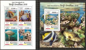 Guinea 2018 Marine Life Fishes Corals sheet + S/S MNH