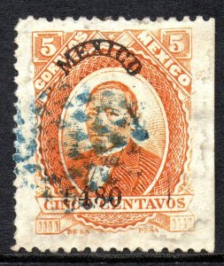 Mexico 1880 Juarez 5¢ Orange 5480 MEXICO Thick Hard Paper VFU MX461
