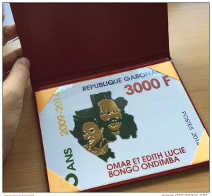 2014 Gabon Mi. 2009 Omar Edith Bongo Ondimba Giant Stamp 134 Giant 3,000F Gold-