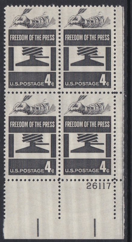 1119 Freedom Of Press Plate Block MNH