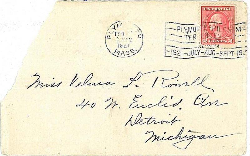 POSTAL HISTORY : USA - COVER with postmark: PLYMOUTH PILGRIM