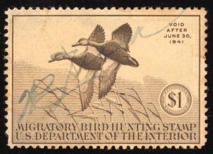 US Scott RW7 Used  stain $1 Black Mallard sepia 1940 Lot T755 bhmstamps