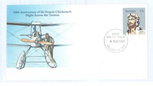 Australia   1981 U/A stamped envelope, 50th anniversary of Chichester's Flight across the Tasman.