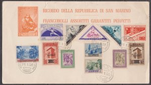 SAN MARINO - 1956 SPECIAL CARD WITH  ASSORTED STAMPS -CANCELLED