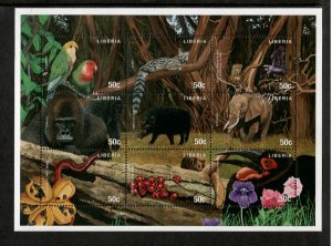 Liberia 1997 - Wildlife Animals Birds - Sheet of 9 Stamps - Scott #1270 - MNH