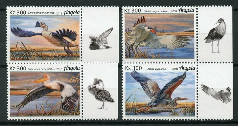 Angola 2018 MNH Water Birds Seabirds 4v Set Ducks Terns Pelicans Herons Stamps