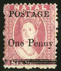 Natal #63 (SG 93) Cat£140, 1877 1p on 6p rose, hinged