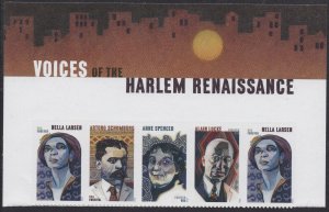 US 5474a Voices of the Harlem Renaissance F header strip 5 MNH 2020
