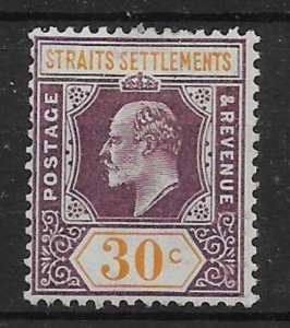 MALAYA STRAITS SETTLEMENTS SG162 1909 30c DULL PURPLE & ORANGE-YELLOW MTD MINT