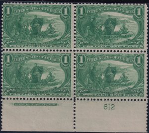 #285 Mint NH, Fine+, Plate number block of 4, imprint (CV $440) (CV $75 - ID4...