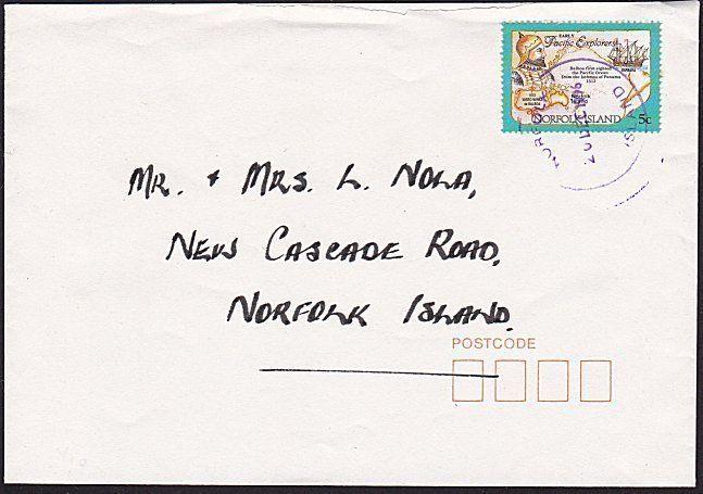 NORFOLK IS 1996 local 5c rate cover with violet cds.........................6491