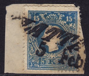 Austria - 1858 - Scott #11 - used on piece - KLATTAU pmk Czech Republic