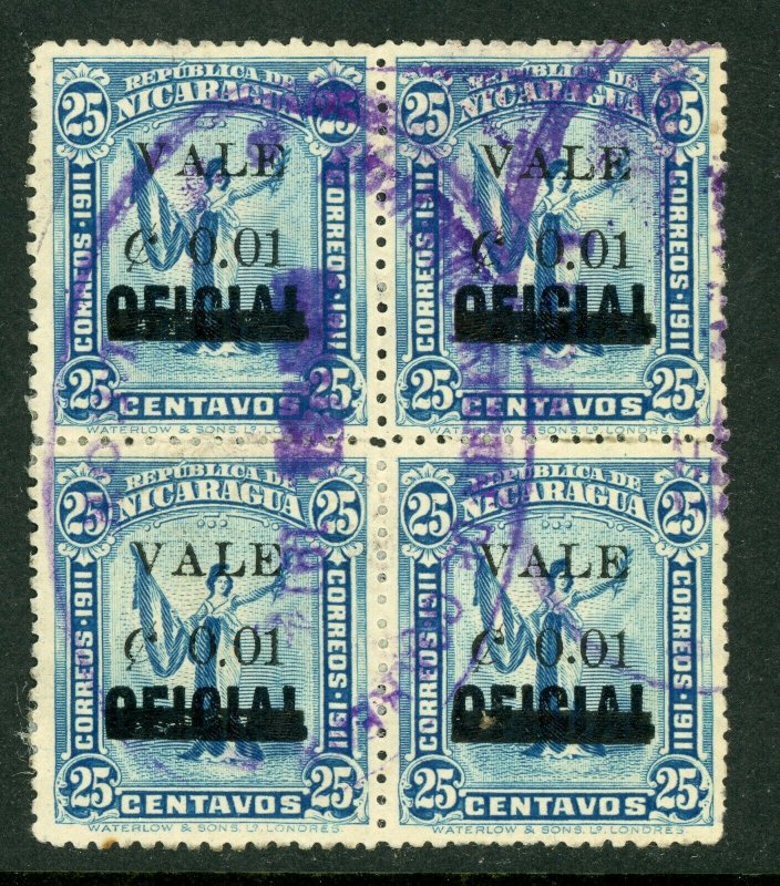 Nicaragua 1914 Liberty Overprint 1¢/25¢ Block VFU H345