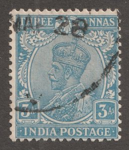 India stamp,  Scott#87,  used, hinged,  3 Anna,  1921,  #87