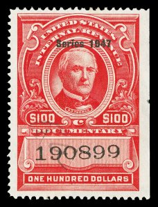 Scott R483 1947 $100.00 Dated Red Documentary Revenue Used VF