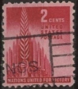 US 907 (used) 3¢ allegory of victory, rose car (1943)