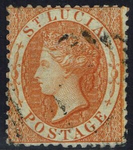 ST LUCIA 1864 QV (1/-) WMK CROWN CC PERF 12½ USED