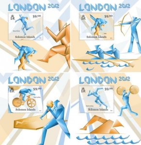 Solomon Islands - 2012 London Olympics - 4 Stamp Souvenir Sheets - SLM12116dlx