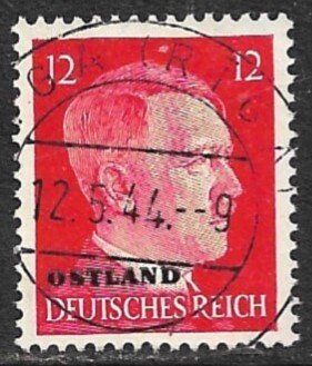 RUSSIA USSR 1941-43 GERMAN OCCUPATION 12pf Hitler OSTLAND Ovpt Sc N16 RIGA VFU