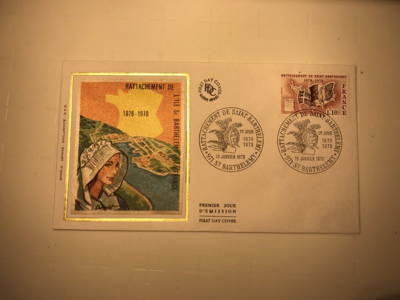 France Colorano silk FDC, 19 janvier 1978, Rattachement de St-Barthelemy