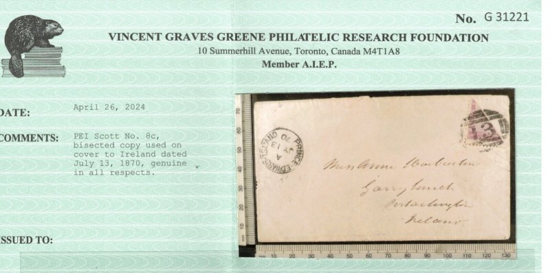 Prince Edward Island #8c Very Fine Used Rare Bisect On Cover *With Certificate*