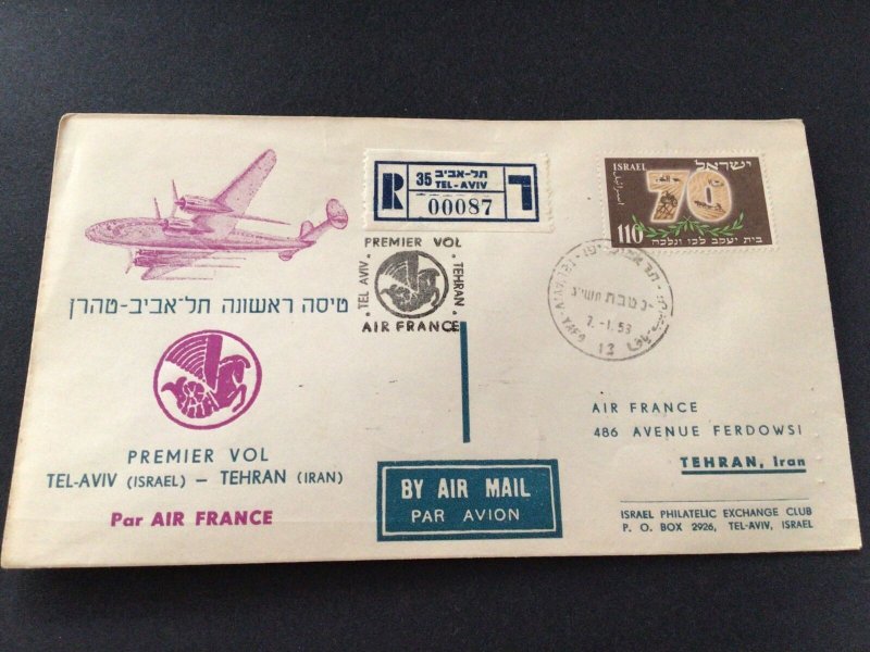 Israel 1953 Air France  flight Tel Aviv Registered postal cover Ref 60162 