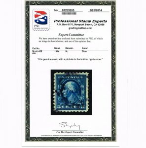 EXCELLENT GENUINE SCOTT #428 VF-XF USED 1914 PSE CERT BLUE - GEORGE WASHINGTON