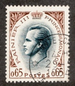 1960 Monaco Sc #465 - Prince Rainier III - 65c Used postage stamp Cv $5