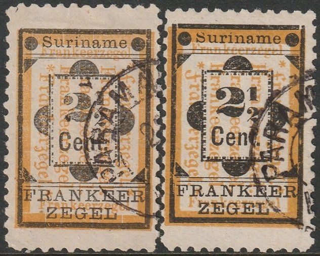 Suriname 1892 Sc 22,22a used regular & fancy F variety