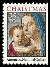 PCBstamps   US #2514a Bk Sgl 25c Madonna & Child, MNH, (1)