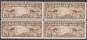 US Stamp 1926 15c Mail Planes and US Map - Block of 4 Stamps VF MNH #C8