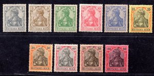 GERMANY 1912 GERMANIA SET COMPLETE SCOTT #65C-74 MINT HINGED & LIGHT HINGE