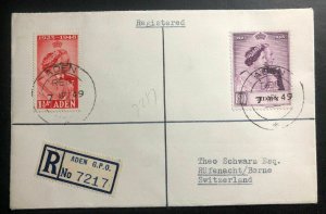 1949 Aden First Day Cover FDC Sc# 30 & 31 George VI Royal Silver Wedding To Swis