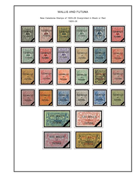 COLOR PRINTED WALLIS AND FUTUNA 1920-1952 STAMP ALBUM PAGES (18 illustr. pages)