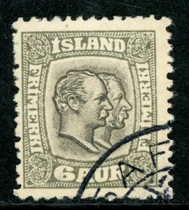 Iceland 1907 Two Kings 6a Gray & Gray Brn Perf 13 Scott 75 VFU C853