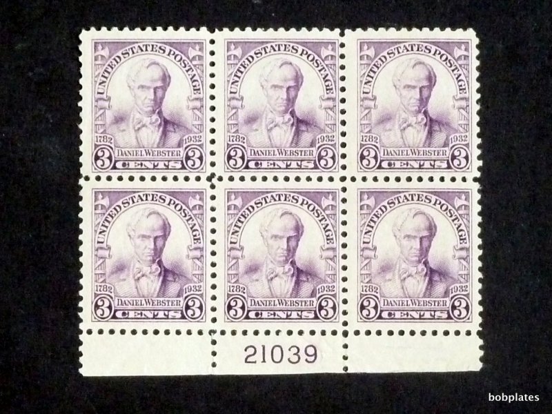 BOBPLATES US #725 Webster Bottom Plate Block 21039 F-VF NH SCV= $22.5