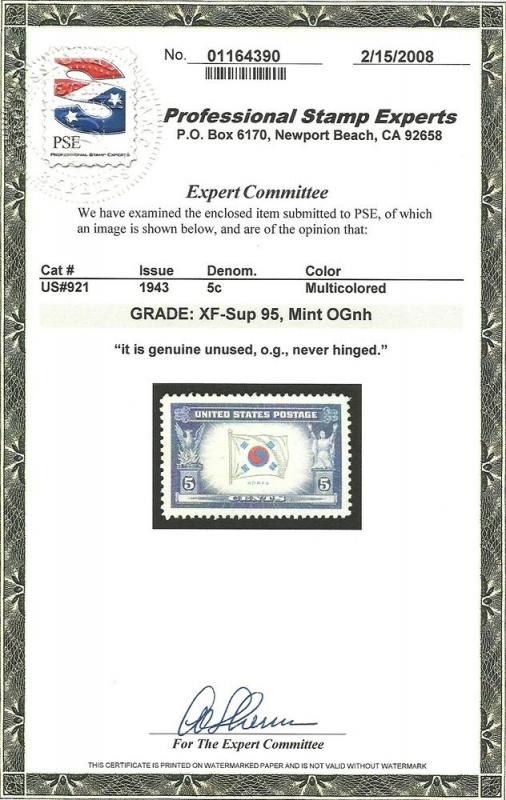 921 Overrun Countries KOREA XF-Superb 95 Mint OGNH