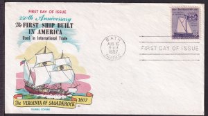 1957 Ship Virignia of Sagadahock Maine Sc 1095 FDC Fluegel Covers cachet (WX