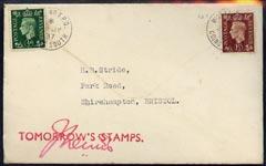 Great Britain 1937 KG6 1/2d & 1.5d defs on cover with...