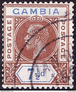 GAMBIA 1921 KGV 7½d Brown & Blue SG115 FU