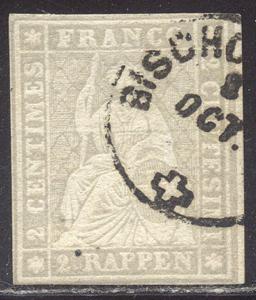 SWITZERLAND #35 Used - 1857 2r Gray