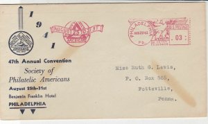 U.S. 1941 47th Ann. Conv. Philatelic Americans Philad. MeterMail Cover Ref 34488