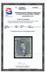 SCOTT# 70b USED 24 CENT WASHINGTON 1861 BEAUTIFUL WITH PSE CERT