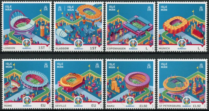 Isle of Man IOM 2021 MNH Football Stamps UEFA Euro 2020 Stadiums Sports 8v Set