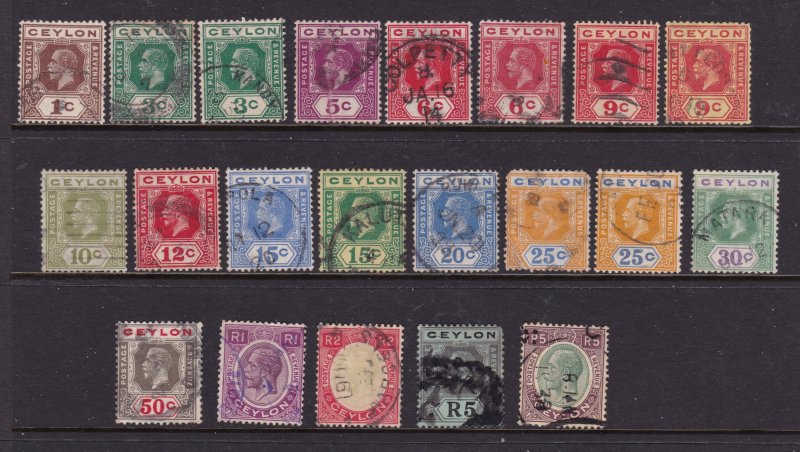 Ceylon a selection of KGV used early deffs.