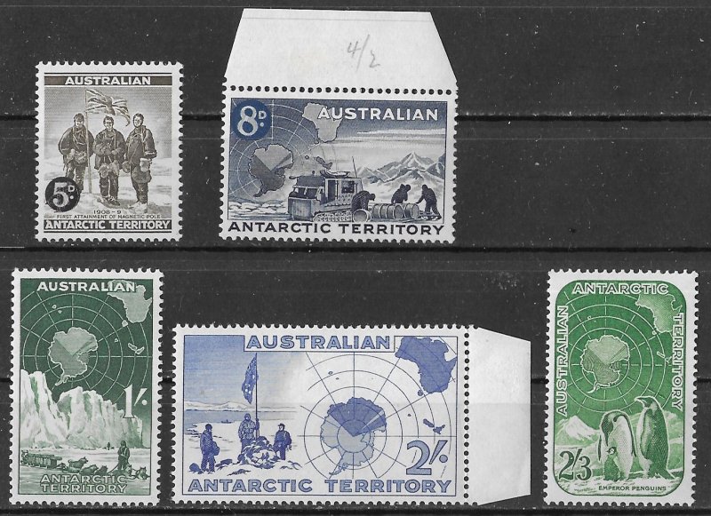 Australian Antarctic Territory set of 1957-59, Scott L1-L5 MNH/MH, Penguins