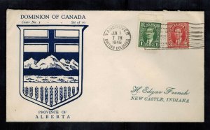 1946 Vancouver BC Canada cover to New Castle IN USA Dominion Alberta