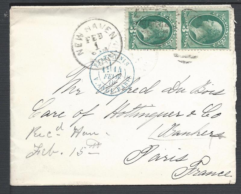 Scott #184 (pair), New Haven, Conn to France, Usages to F...