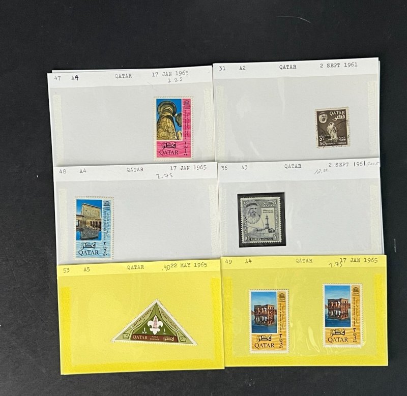 Qatar Stamp Collection on Dealer Cards $163 CV ZAYIX 0825CB414614